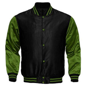 Chaqueta Bomber Varsity Acolchada Personalizada, Cuerpo Rojo Brillante, Mangas con Rayas, Puños con Aspecto Satinado, Estilo Béisbol, Cuello Camisero, 100% Algodón - Product Image 5