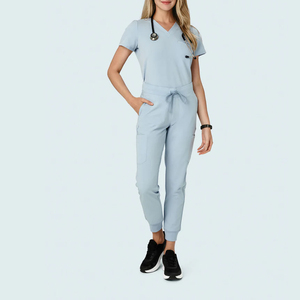 Women's Light Blue Medical <b>Scrub</b> <b>Set</b> V Neck Nursing Uniform Breathable Stretch Hospital Clinic Healthcare Workwear OEM ODM - Product Image 5