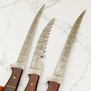 Cuchillo de filetear de hoja fija estilo japonés Damasco, juego de 3 piezas, mango de madera Pakka, diseño industrial, ecológico, marca privada para - Product Image 4