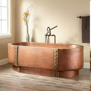 Bañera de níquel cepillado brillante con un borde de cobre en contraste para un toque moderno. Comodidad pura a precios de mayorista. - Product Image 2