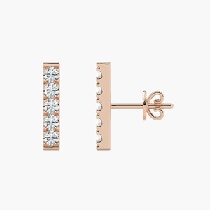 Boucles d'oreilles clous en or rose 14 carats avec diamants de laboratoire ronds brillants de 0,50 carat, une seule rangée, 10 pièces, certifiées IGI - Product Image 2