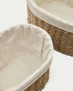 Oval Seagrass Small Storage <b>Baskets</b> With Cotton Liner Handcrafted Eco-Friendly Minimalist Design Multi-Purpose Organize - Product Image 5