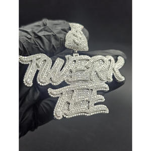 Pendentif personnalisé « TWERK TEE » serti de diamants Moissanite, collier Hip Hop, bijoux brillants, cadeau pour homme et femme - Product Image 1