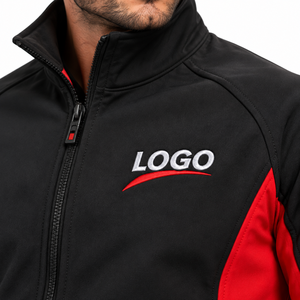 Men's Black <b>Red</b> Multicolor Blocking Fleece Jacket Stand Collar Full Zipper Breathable Sporty Slim Fit Softshell Jacket For Men - Product Image 4