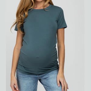 Short Sleeves Women Clothing Solid Color Crewneck Blank Plain Maternity T Shirts Breathable 100% Cotton Made Wholesale OEM ODM - Product Image 1