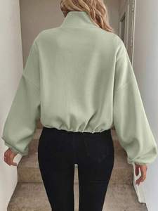 Manufacturer Women Sweatshirts Full Zip Oversized Cotton Fleece Drawcord Hem Bomber Jacket Casual Streetwear Hoodies Front Logo - Product Image 3