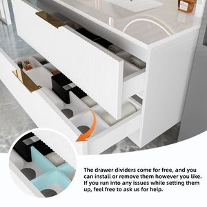 24-Inch Modern <b>Bathroom</b> <b>Vanity</b> Cabinet White Wall Mounted Floating Fluted <b>Vanity</b> with Drawers and Ceramic Sink - Product Image 3