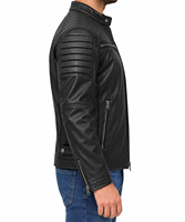 Veste de moto en cuir de vache noir respirant pour homme, coupe ajustée, col montant, fermeture éclair, style motard, hiver