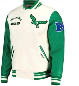 Veste universitaire Letterman faite à la main pour Philadelphie avec manches en cuir, col montant, en laine d'hiver - Product Image 2