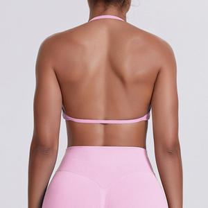 <b>White</b> Halter <b>Sports</b> <b>Bra</b> With Adjustable Straps And Ruched Design For Women - Product Image 2