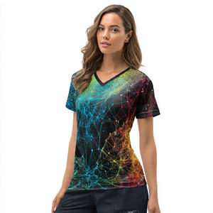 2026 Venta al por mayor: Tops de malla ligera para mujer con cuello en V y manga corta, de secado rápido, para natación - Product Image 4