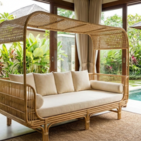 Chaise longue de plage en rotin ECONA - Portable, durable, résistante aux UV, écologique, chaise longue d'extérieur avec coussins