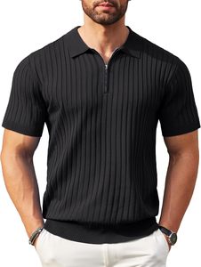 T-shirt Homme en Tissu Tricoté Extensible, Col Zippé, Manches Courtes, Séchage Rapide, Style Moderne et Sportif, Performance Esthétique - Product Image 1
