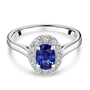 Classic Women's 18K Solid Gold Sapphire <b>Ring</b> With <b>Diamond</b> Halo Prong Setting Engagement Gemstone <b>Ring</b> - Product Image 2
