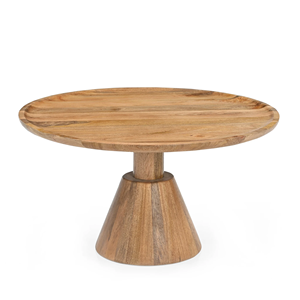 Table de salle à manger moderne en bois de manguier massif, plateau rond finition naturelle, base sur piétement, style contemporain pour la maison, la cuisine ou le restaurant - Product Image 4