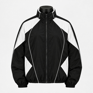 Blouson de course pour homme noir et blanc, coupe-vent, fermeture éclair, col montant, style sportif, idéal pour le printemps - Product Image 6