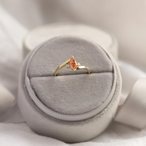 Lab Grown Vivid Orange 1.01CT Marquise Cut Diamond Three Stone <b>Ring</b> IGI Certified 18K Yellow Gold Premium Party Gift for Lovers - Product Image 5