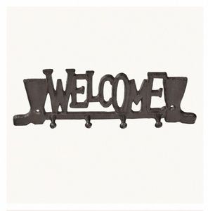 Vintage Cast Iron Welcome Wall <b>Hooks</b> Rustic Farmhouse Key Holder With 4 Decorative Boot <b>Hooks</b> For Entryway Mudroom Home Decor - Product Image 5