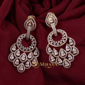 Crystal Peacock Feather Designer Earrings - Product Image 2