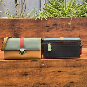 Sac à bandoulière femme mode cuir recyclé Long portefeuille Vintage polyvalent sac à main à bandoulière pochette en cuir multicolore sac à main - Product Image 4