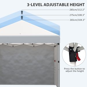 Gazebo Pop-up 3x3m con Sacche Pesi per Gambe, Borsa per il Trasporto, 3 Pareti Laterali, Altezza Regolabile, Riparo per Eventi, Gazebo da Giardino, Colore Bianco - Product Image 6
