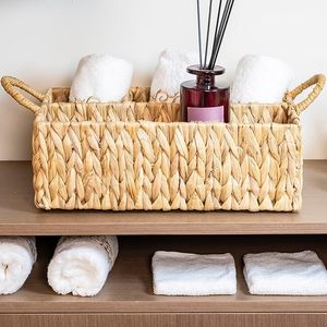 Wholesale Water Hyacinth Divided Storage Basket Handwoven Organizer with Handles Multi Compartment for Nursery Kitchen Bathroom - Product Image 2