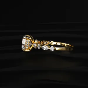 Anillo solitario de diamante de corte redondo con diamantes marquise y redondos, anillo de diamante único, anillo de diamante certificado por IGI, claridad VVS-VS - Product Image 3