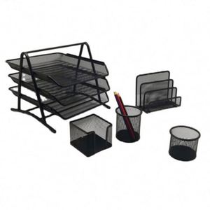 Hot Sale Metal Office Desk Set 5 Desktop Accessories Includes <b>File</b> Paper Tray Mail Letter <b>Organizer</b> Pen Cup - Product Image 1