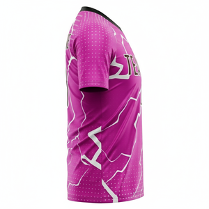 Camiseta de Fútbol Sublimada Morada para Hombre, Manga Corta, Cuello Redondo, Poliéster que Absorbe la Humedad, Ropa Deportiva, Patrón Geométrico - Product Image 3