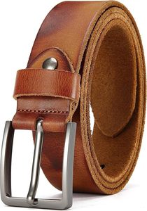 Ceinture décontractée en cuir véritable, en peau de vache, couleur unie, boucle ardillon rectangulaire en fer, durable, moulage monobloc, ceinture pour homme - Product Image 2