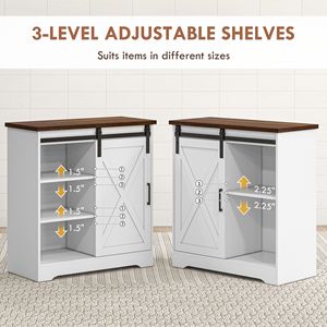 "White MDF Farmhouse <b>Kitchen</b> <b>Sideboard</b> with Sliding Barn Door & Adjustable Shelf for Villa & Dining" - Product Image 5