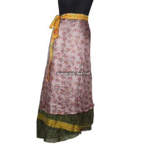 Beach Swimwear Silk <b>Wrap</b> Around Two Layer Reversible Long <b>Skirt</b> Saree Bohemian Magic Women Cover up Wear Vintage Silk Magic - Product Image 3