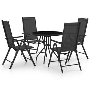 Ensemble de salle à manger en aluminium thermolaqué noir avec verre Textilene et acier pour usage extérieur - Product Image 1