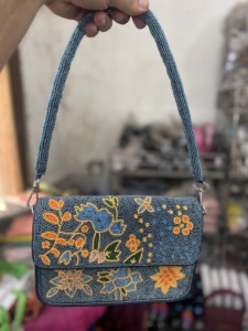 Indian Handcrafted Bohemian Style Beaded Cotton Boho Messenger Evening <b>Clutch</b> <b>Bags</b> with Zipper Evening Shopping Shoulder <b>Bag</b> - Product Image 5