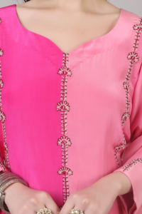 Elegante conjunto de traje Palazzo de 3 piezas para mujer, 3 tonos de rosa con cuentas, trabajo con hilo de lentejuelas, estilo tradicional con estilo. - Product Image 4