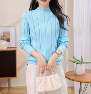 เสื้อคาร์ดิแกนไหมพรมคอเต่าแขนยาวทรงเข้ารูปสำหรับผู้หญิง สีพื้น แต่งลายดอกไม้ด้านหน้า สไตล์ลำลอง เหมาะสำหรับฤดูหนาว - Product Image 1