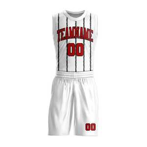 Ensemble de maillots de basket-ball sublimés personnalisés, débardeur sans manches rayé blanc et rouge avec short, unisexe, adulte, vêtements de sport à séchage rapide - Product Image 5