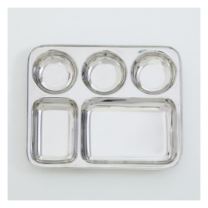 Durable Stainless Steel Food Serving <b>Tray</b> with Sectioned Compartments for Rice Curry Snacks and <b>Side</b> Dishes - Product Image 1