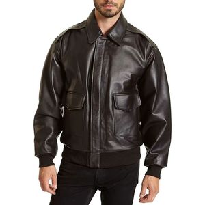 Men's Genuine Leather Bomber Jacket Turn-Down Collar Zipper Closure Moto Biker Style Solid Black Regular Fit Leather Jacket Mens - Product Image 6