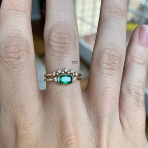 Handmade Gold Plated <b>Silver</b> <b>Emerald</b> <b>Ring</b> Bezel Setting <b>Emerald</b> Cut Green Gemstone Dainty Minimalist Boho Healing Jewelry Party - Product Image 2