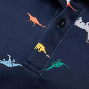 Men's Navy Blue Short Sleeve Polo <b>Shirt</b> With Colorful <b>Dinosaur</b> Print Regular Fit Casual Knitted Quick Dry Design - Product Image 5