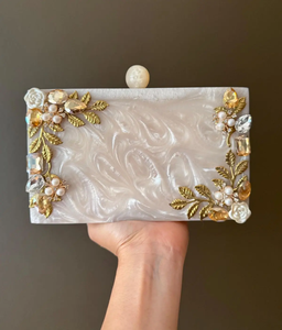 Yellow Handmade Resin <b>Clutch</b> with Crystal Flower <b>Embellishments</b> Customized Shape Artistic Wedding Decoration - Product Image 3
