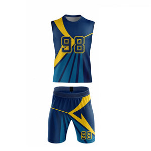Uniforme de football américain pour hommes, maillot et short personnalisés avec nom et numéro, ensemble pour équipe, bleu et jaune, numéro 98, uniforme respirant - Product Image 1