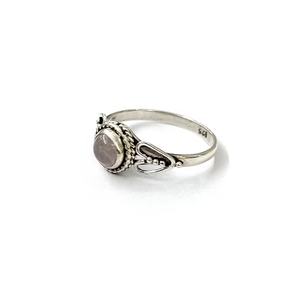 Elegant Solid 925 Silver <b>Dainty</b> <b>Ring</b> Bezel Set Round Rose Quartz Cabochon Band Jewelry For Women Every Occasion Wear - Product Image 3
