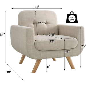 SOFA <b>CHAIR</b> Mid-Century One Seat from Vietnam Single <b>Chair</b> Polyester Tufted Back Flared Arms Polyester <b>Yellow</b>/Green/Grey - Product Image 4