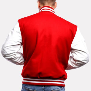 Blouson de baseball en laine brodé sur mesure pour homme, vente en gros, pour femme, hiver, décontracté, col montant, boutons recouverts, respirant, polyester/coton - Product Image 2