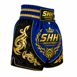 กางเกงมวยไทย SHH แบบสั่งทำพิเศษสำหรับผู้ชาย ผ้าซาตินพรีเมียม สำหรับชกมวยคิกบ็อกซิ่ง  พร้อมปักโลโก้ส่วนตัว ชุดฝึกซ้อมศิลปะการต่อสู้สำหรับผู้ใหญ่ - Product Image 3
