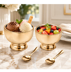 Bol à glace en laiton fait main, fournisseur en gros personnalisé, bols en métal faits à la main avec cuillères, design minimaliste, bol en laiton - Product Image 5