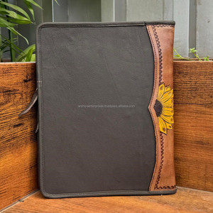 Custom Filing Products <b>A4</b> Size Hand Tooled Leather Business Portfolio Folders High Quality Cowhide Metal <b>Ring</b> <b>Binder</b> File Holder - Product Image 5