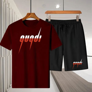 Ensemble de sport deux pièces en coton respirant pour homme, avec t-shirt imprimé à col montant et manches longues, idéal pour la course à pied - Product Image 3